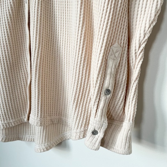 Aerie Anytime Fave Waffle Oversized Button Shirt Womens Medium Cake Batter Cream - Picture 6 of 14